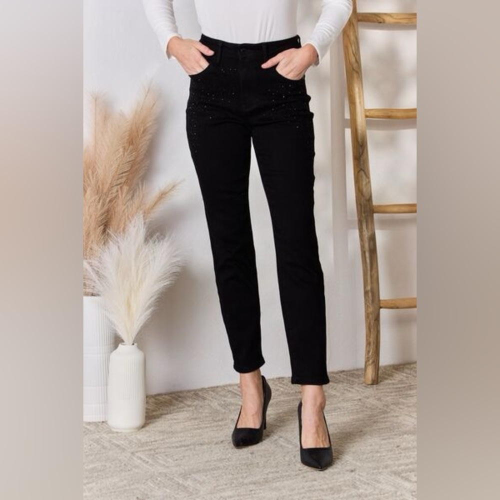 Judy Blue Reese Black Rhinestone Jeans - Size 32/15 - Like New!